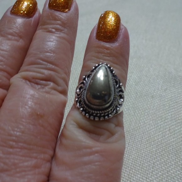 Unique "APACHE PYRITE" Handmade Sterling Ring Size 8 #720B - Picture 3 of 3